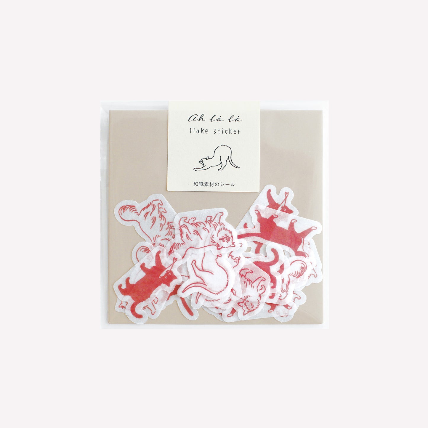 Matoka Ah La La cat themed flake washi stickers packaged in a protective plastic sleeve. 