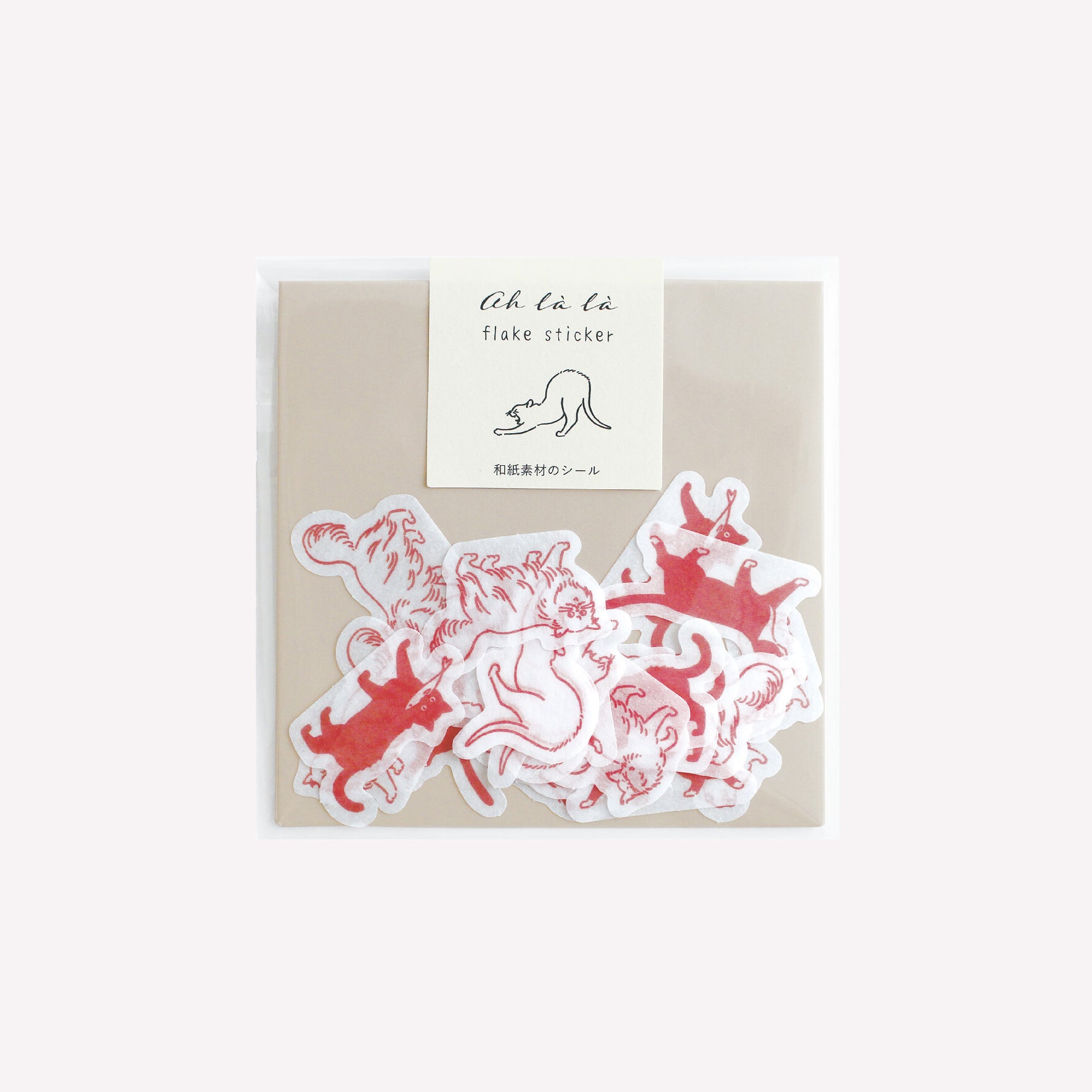 Matoka Ah La La cat themed flake washi stickers packaged in a protective plastic sleeve. 