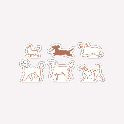 Matoka Ah La La Dog themed flake washi stickers includes 6 designs of dogs walking. 