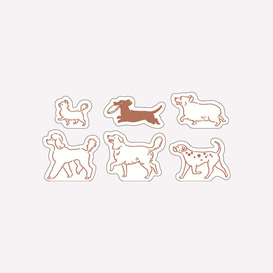 Matoka Ah La La Dog themed flake washi stickers includes 6 designs of dogs walking. 