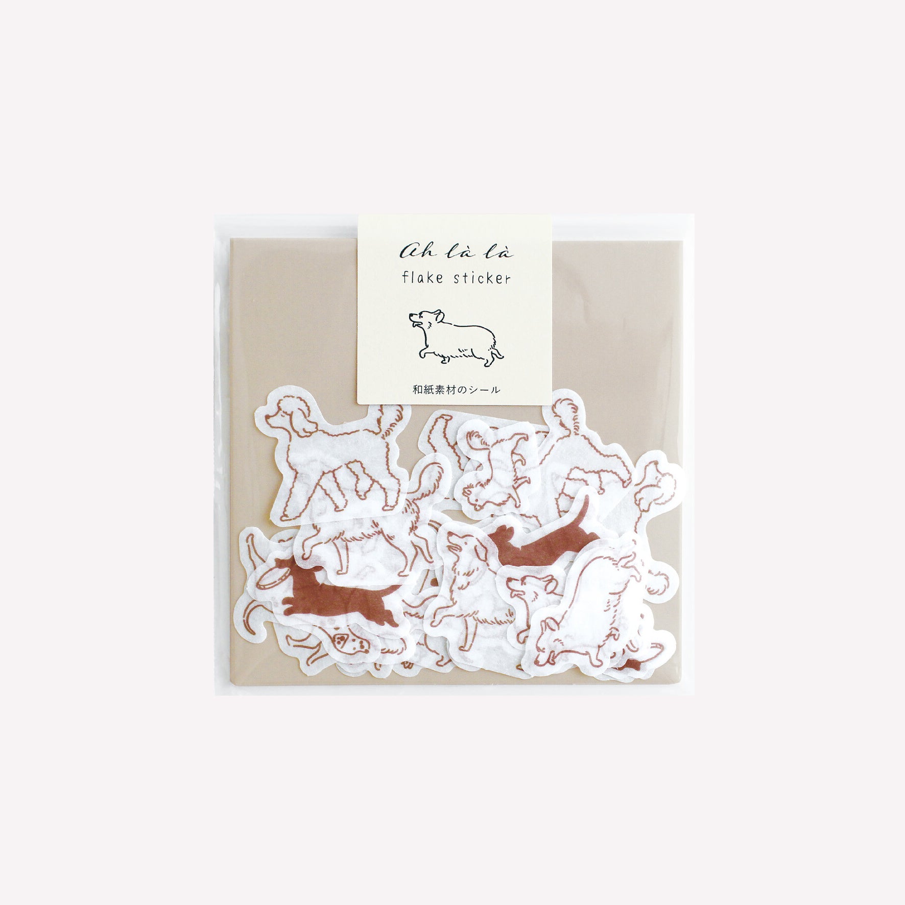 Matoka Ah La La dog themed flake washi stickers packaged in a protective plastic sleeve. 