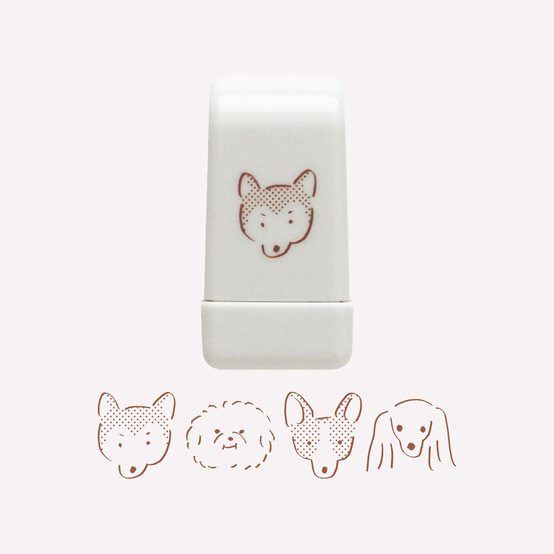 Matoka Deco Loop Stamp of dogs faces with swatch of the stamp pattern. 