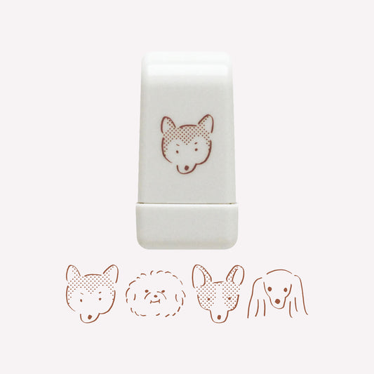 Matoka Deco Loop Stamp of dogs faces with swatch of the stamp pattern. 