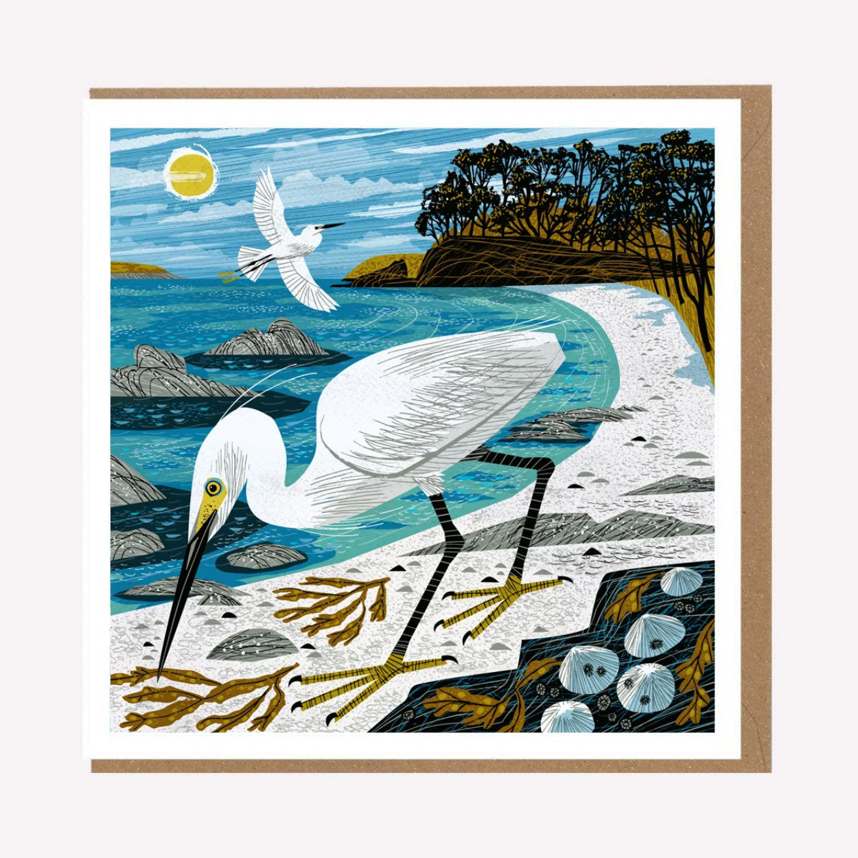 Helford River Egret Cornwall Greetings Card