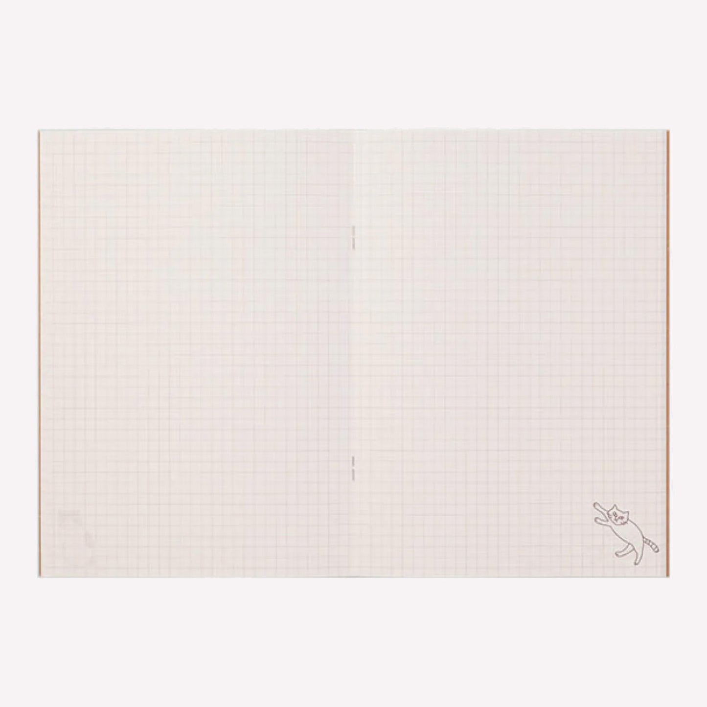 A5 size notebook with 64 pages of 5mm gridded, smooth MD paper. Each page features a cute cat design in the corner. Made by Midori. 