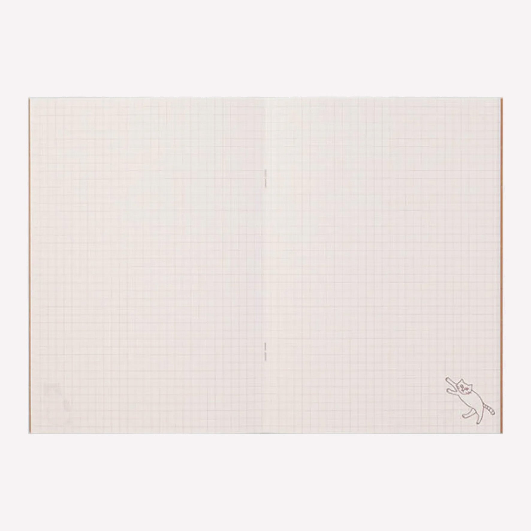 A5 size notebook with 64 pages of 5mm gridded, smooth MD paper. Each page features a cute cat design in the corner. Made by Midori. 