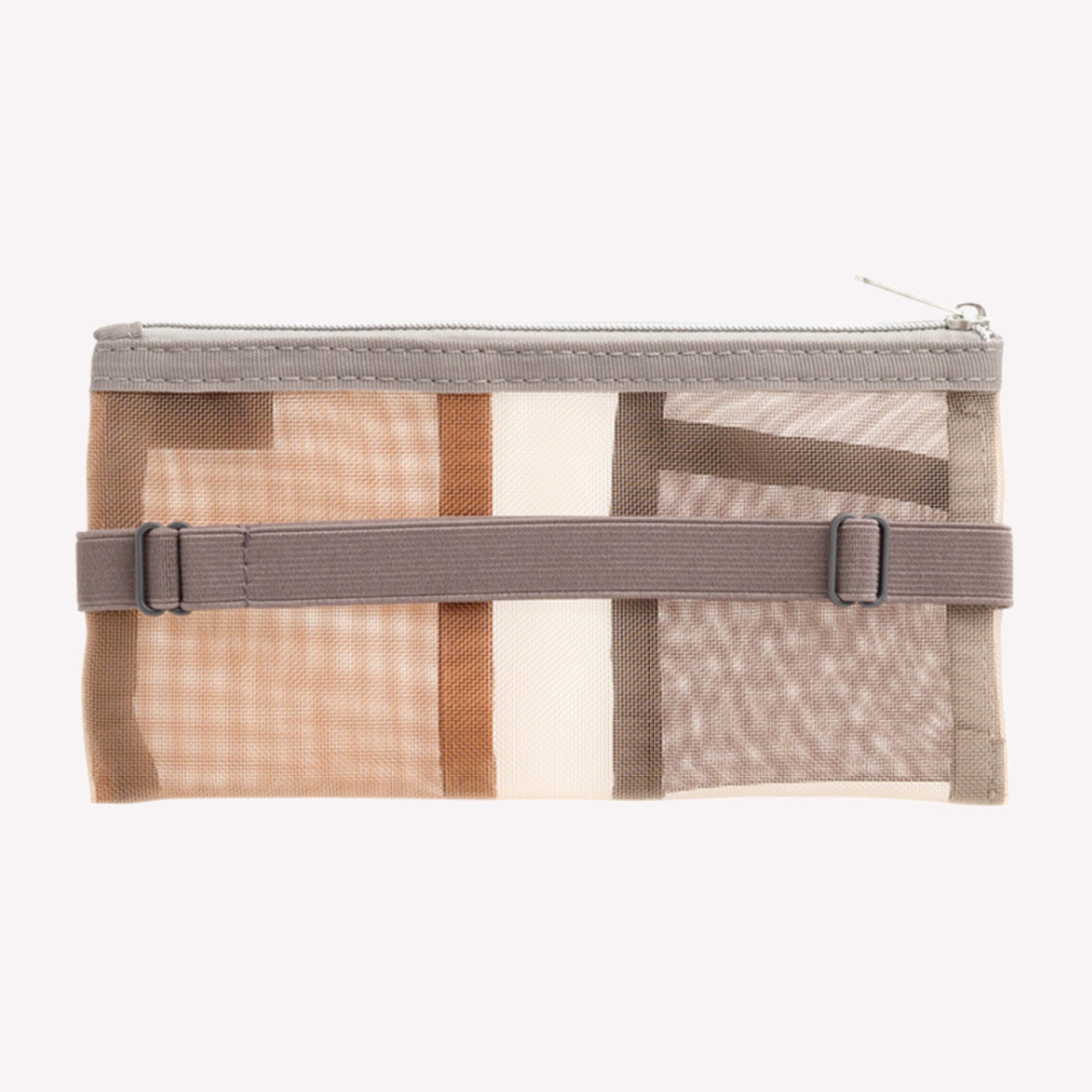 Midori rectangular zip pouch pencil case in brown with a horizontal elastic strap to fix to your book, journal or diary for easy access. 