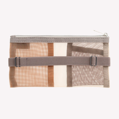 Midori rectangular zip pouch pencil case in brown with a horizontal elastic strap to fix to your book, journal or diary for easy access. 