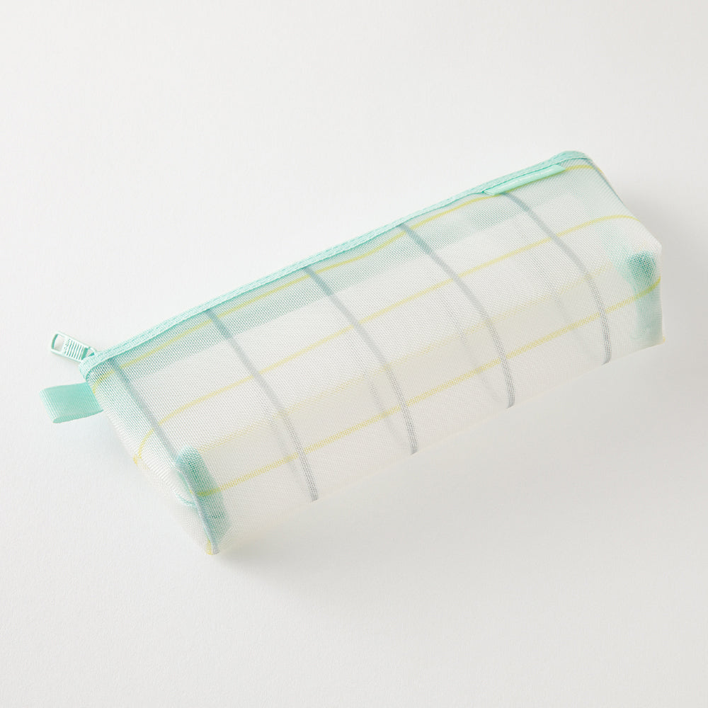 Midori Green Check Mesh Pencil Case