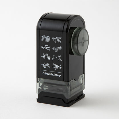 Midori Antique rotating paintable ink stamp with 8 designs of birds and flowers. 