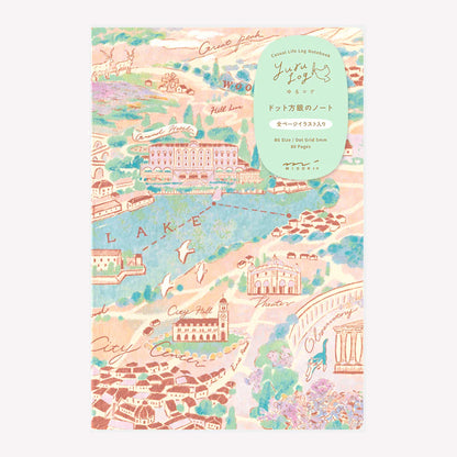 Midori Yuru Log Travel and Hotel B6 Notebook featuring a front cover illustrated with vintage style map design. 