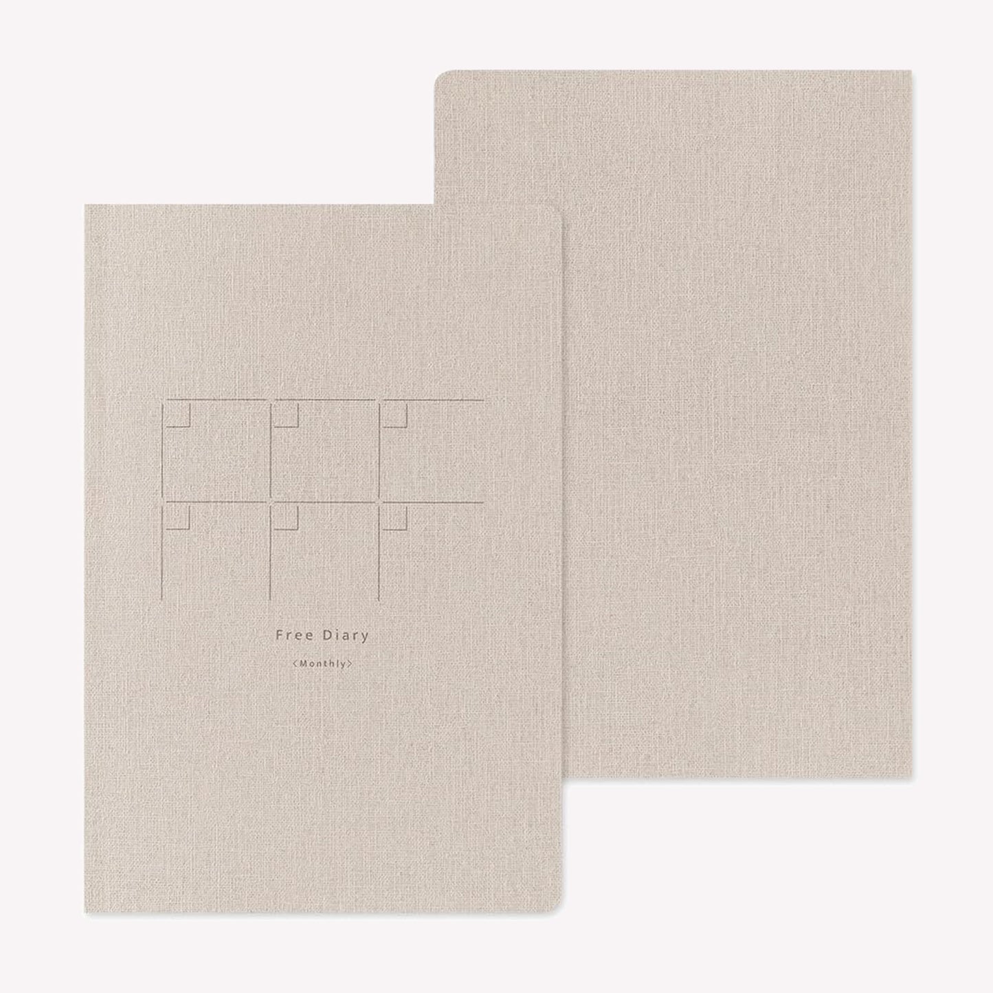 Front and back cover of the Midori Yuru Log Free Diary Monthly with a linen style beige cover. 