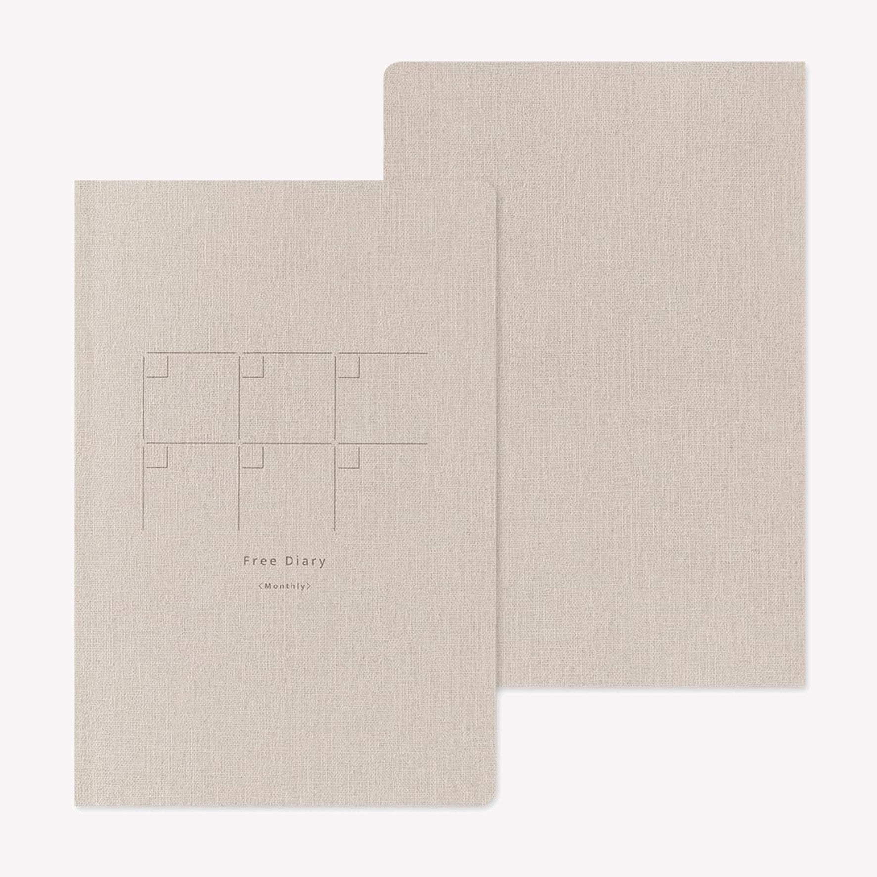 Front and back cover of the Midori Yuru Log Free Diary Monthly with a linen style beige cover. 