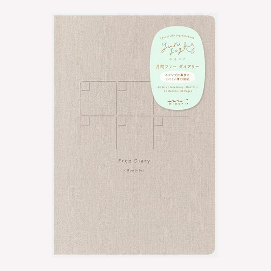 Midori Yuru Log Free Diary Monthly featuring a beige, linen style cover. 