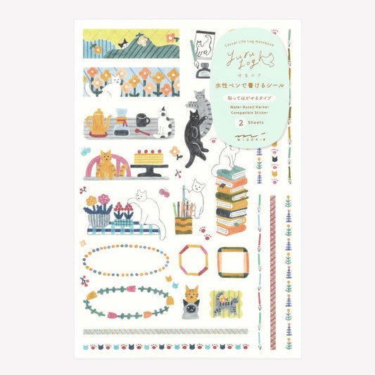 Midori Cats & Books Yuru Log Sticker Sheets (Set of 2)
