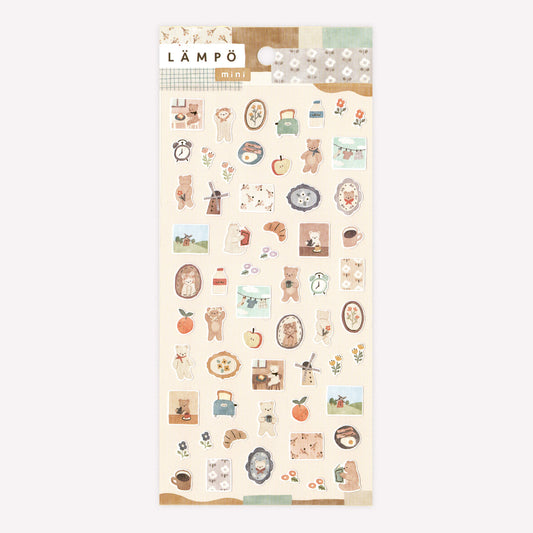 Mind Wave Lämpö sheet of decorative stickers featuring mini designs of bears making breakfast with floral details. 