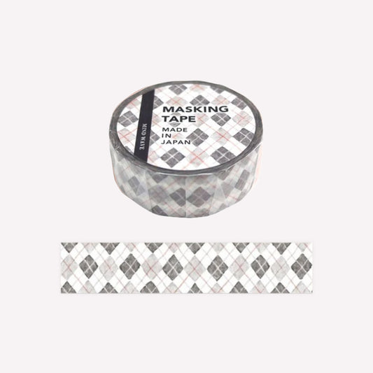 Mind Wave paper masking washi tape with a pale grey argyle diamond pattern. 
