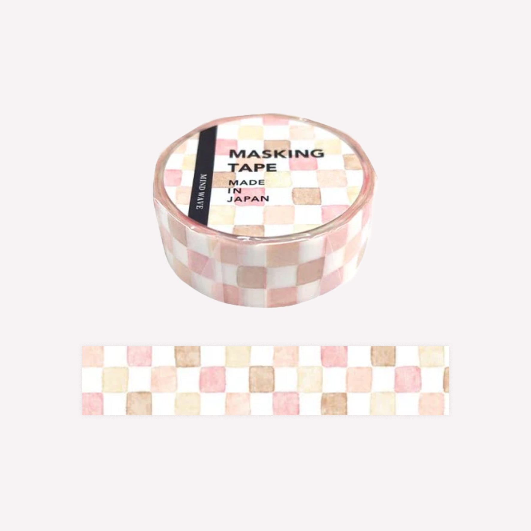 Mind Wave paper masking washi tape featuring a pink checkerboard pattern. 