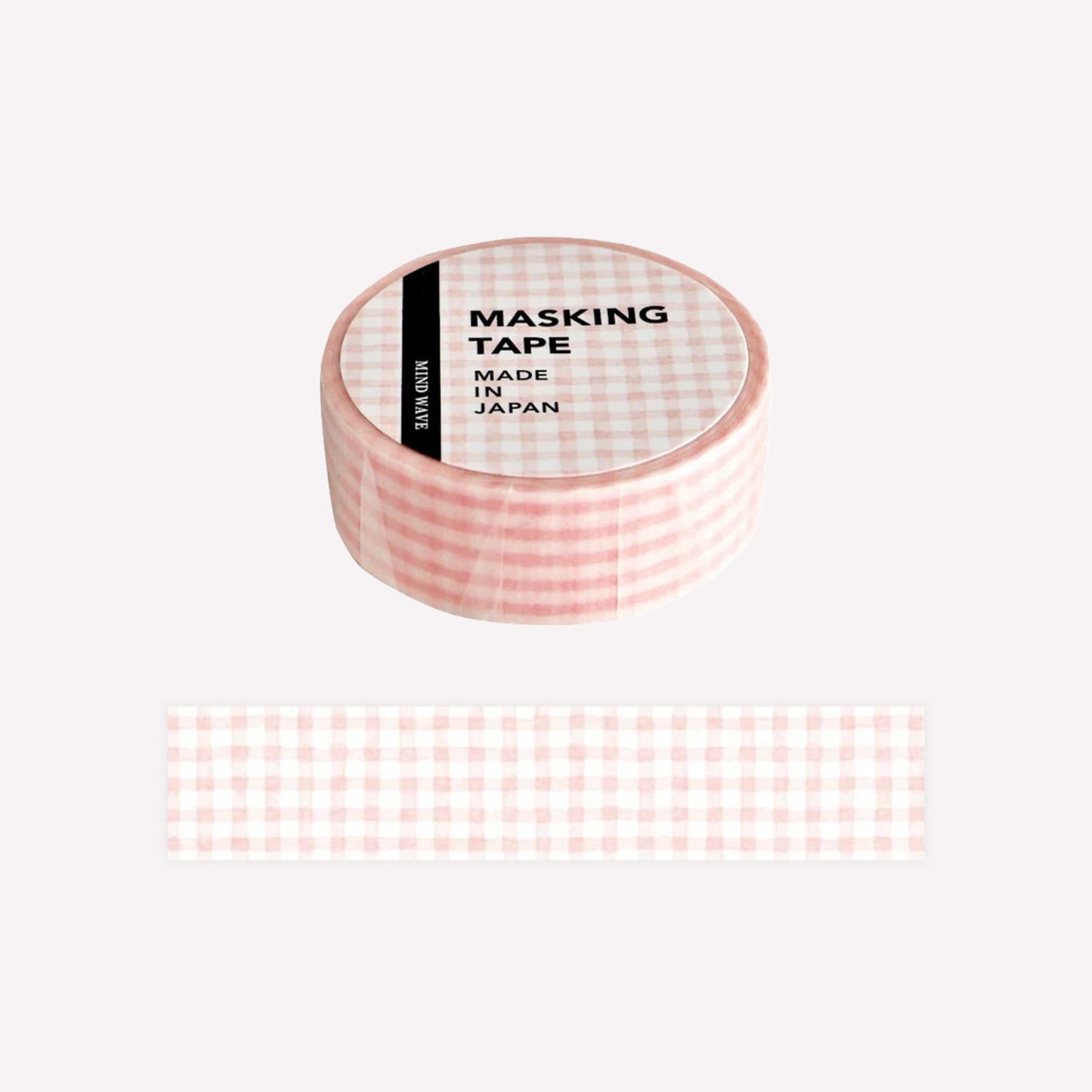 Mind Wave paper masking washi tape featuring a soft pink gingham checkered pattern. 