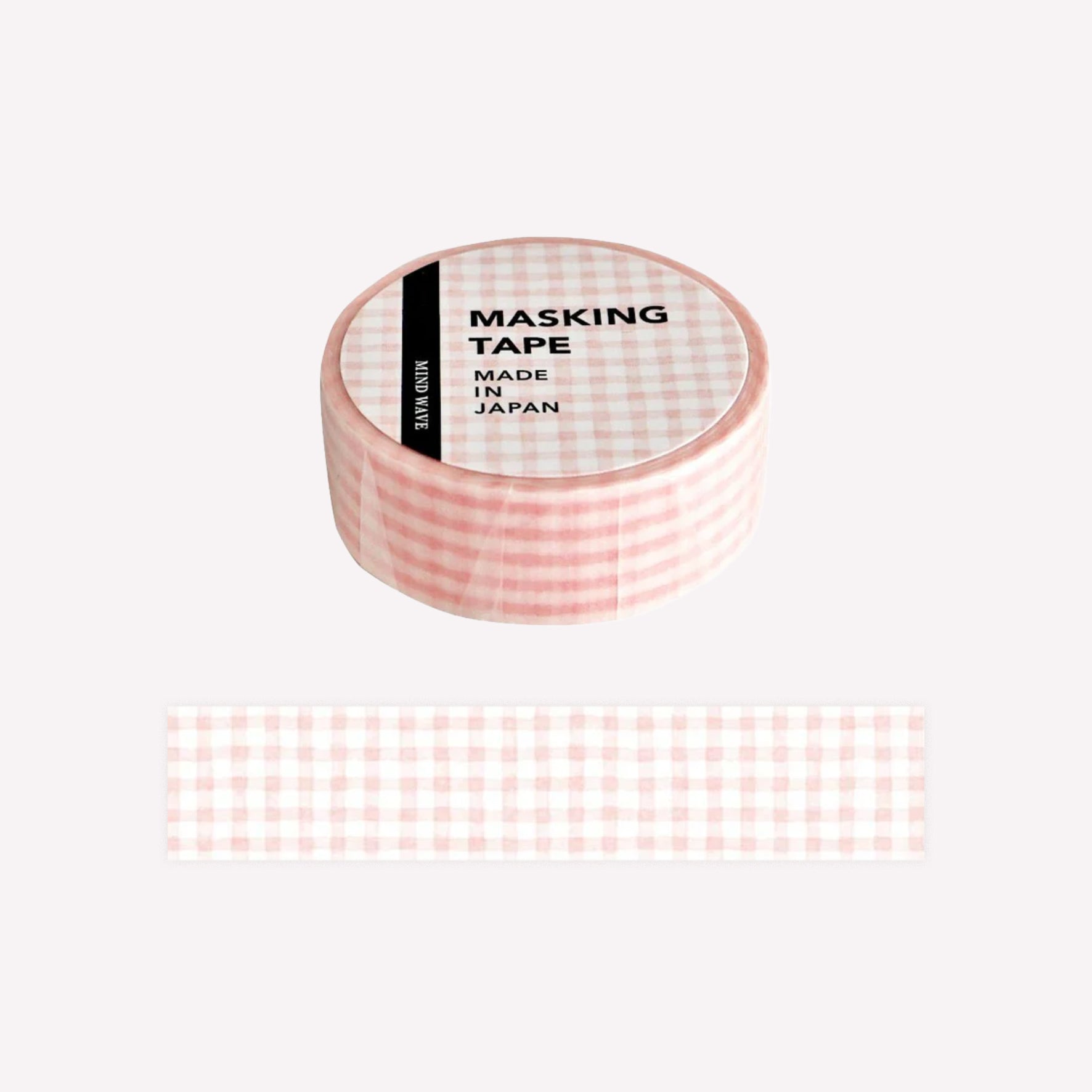 Mind Wave paper masking washi tape featuring a soft pink gingham checkered pattern. 