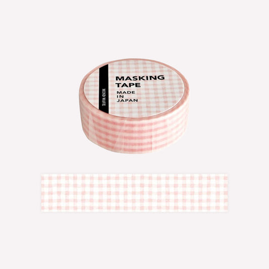 Mind Wave paper masking washi tape featuring a soft pink gingham checkered pattern. 