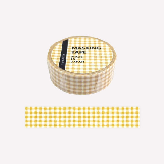 Mind Wave paper masking washi tape featuring a yellow gingham check pattern. 