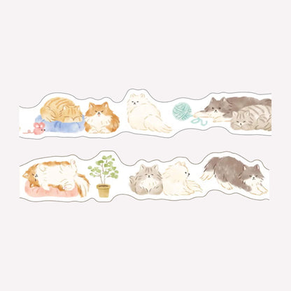 Swatches of the Mind Wave Ohirune Family Kitten Die Cut Washi Tape featuring cute cat illustrations in various sleepy positions. 