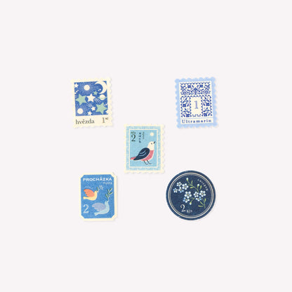 NB Nuku Antique Stamp Blue Washi Flake Stickers