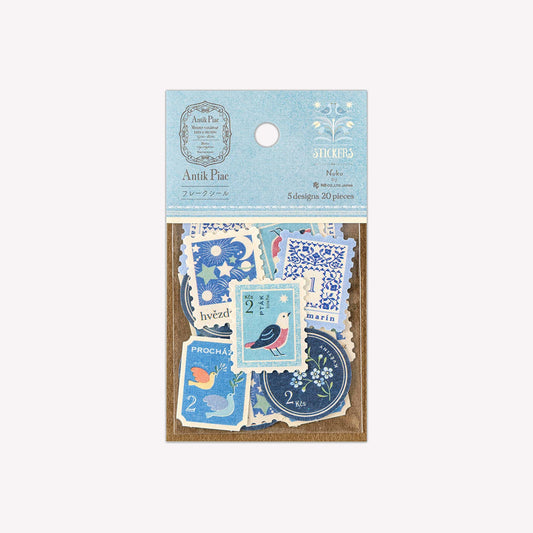 NB Nuku Antique Stamp Blue Washi Flake Stickers