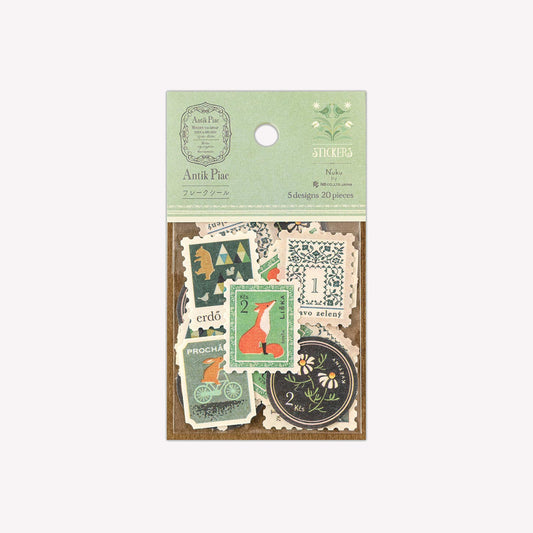 NB Nuku Antique Stamp Green Washi Flake Stickers