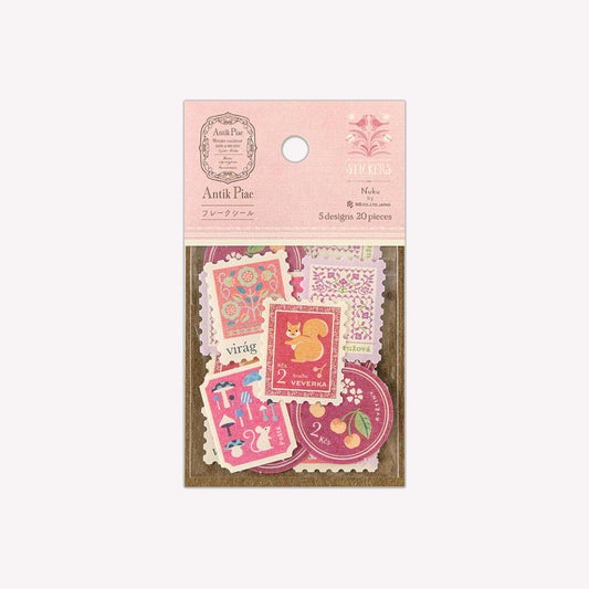 NB Nuku Antique Stamp Pink Washi Flake Stickers