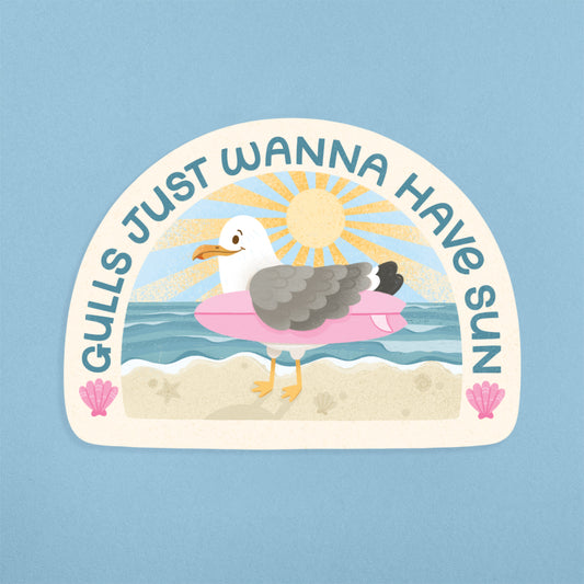 Gulls Just Wanna Have Sun Illustrated Sticker
