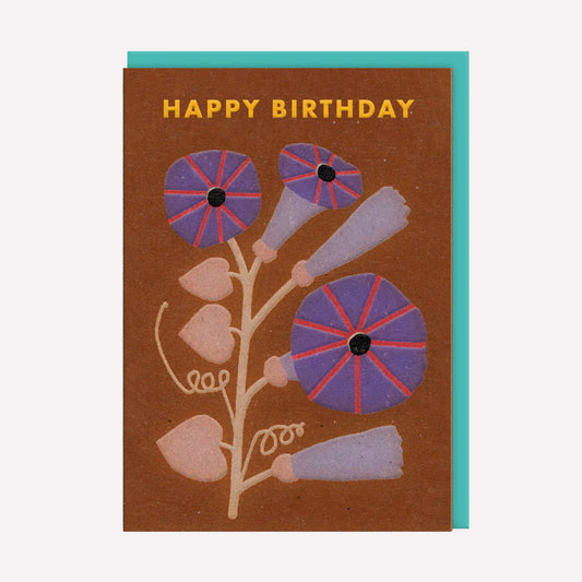 Happy Birthday Brown Floral Greetings Card