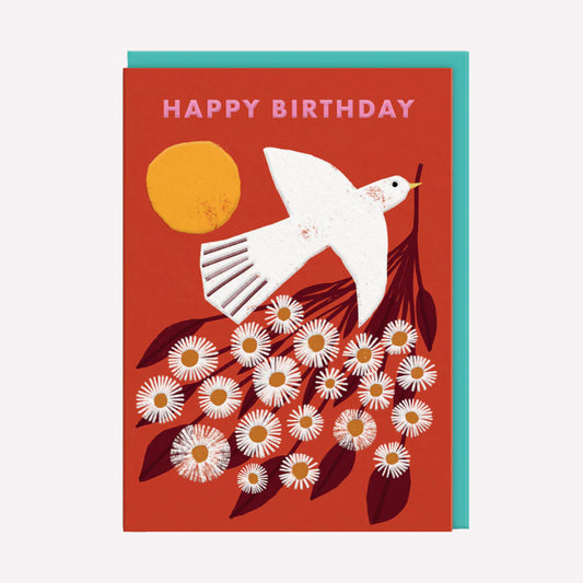 Happy Birthday Bird With Flowers Greetings Card