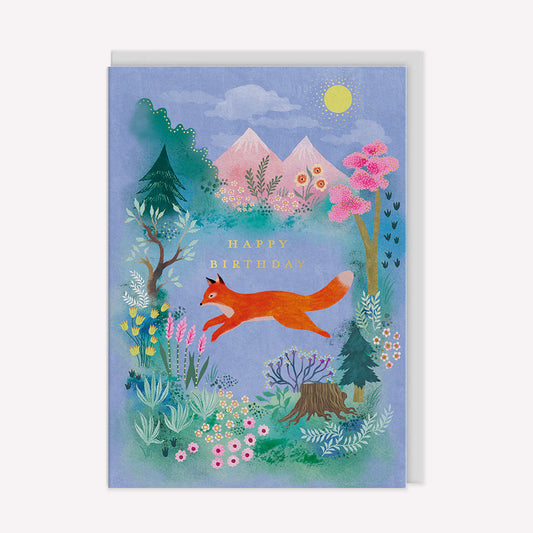 Happy Birthday Mountain Fox Greetings Card