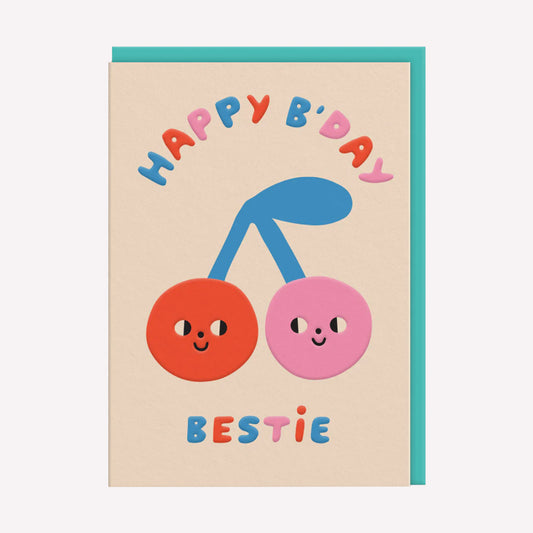 Happy B'day Bestie Cherries Greetings Card