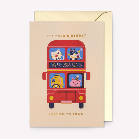 Let's Go to Town Birthday Bus Greetings Card