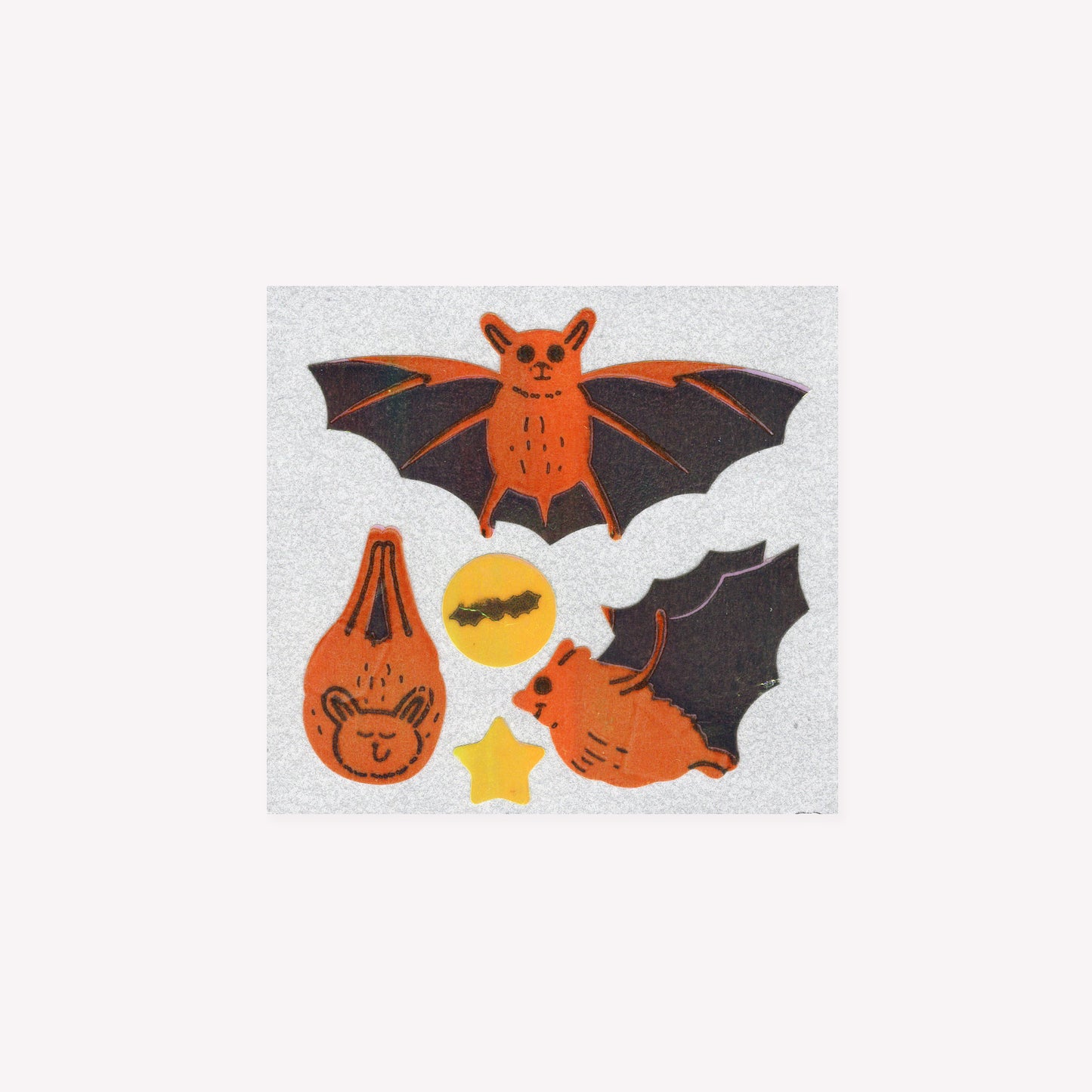 Five pearlie, shiny flying bat and star stickers on a mini sticker sheet from Stickermagic.