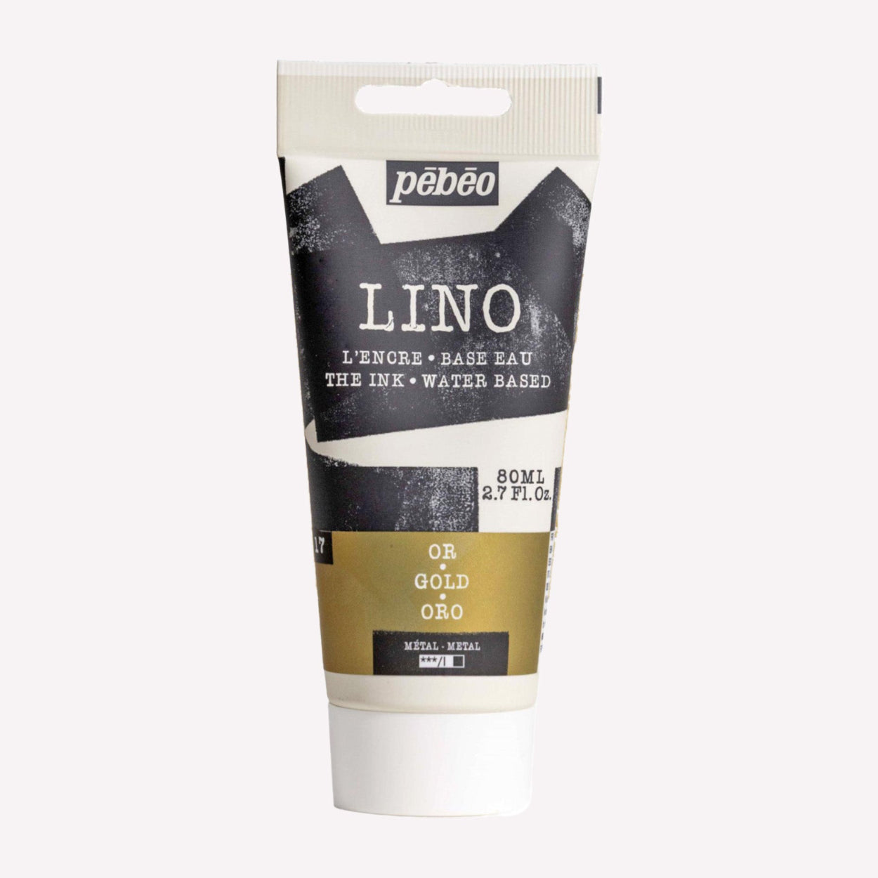 A tube of Pebeo's water-based lino block printing ink in metallic gold.