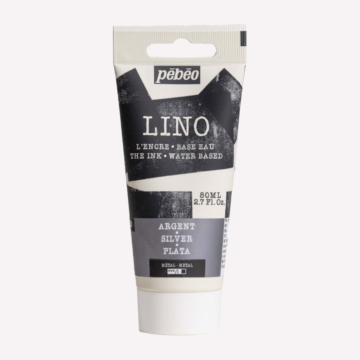 A tube of Pebeo's water-based lino block printing ink in metallic silver.