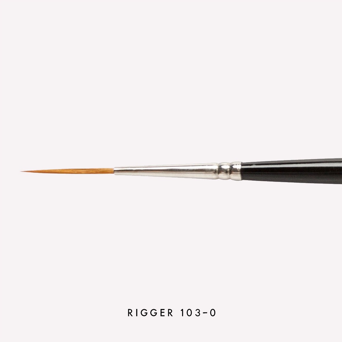 Pro Arte’s Prolene rigger  paintbrush in size 103-0 . Brushes have long synthetic bristles, an ergonomic  black handle and a silver ferrule. 