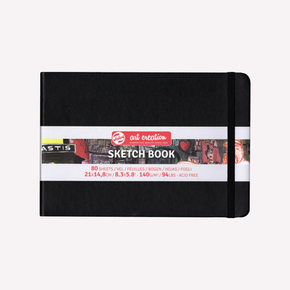 Royal Talens Art Creation landscape sketchbook with a sturdy black imitation-leather cover in size 21x14.8cm