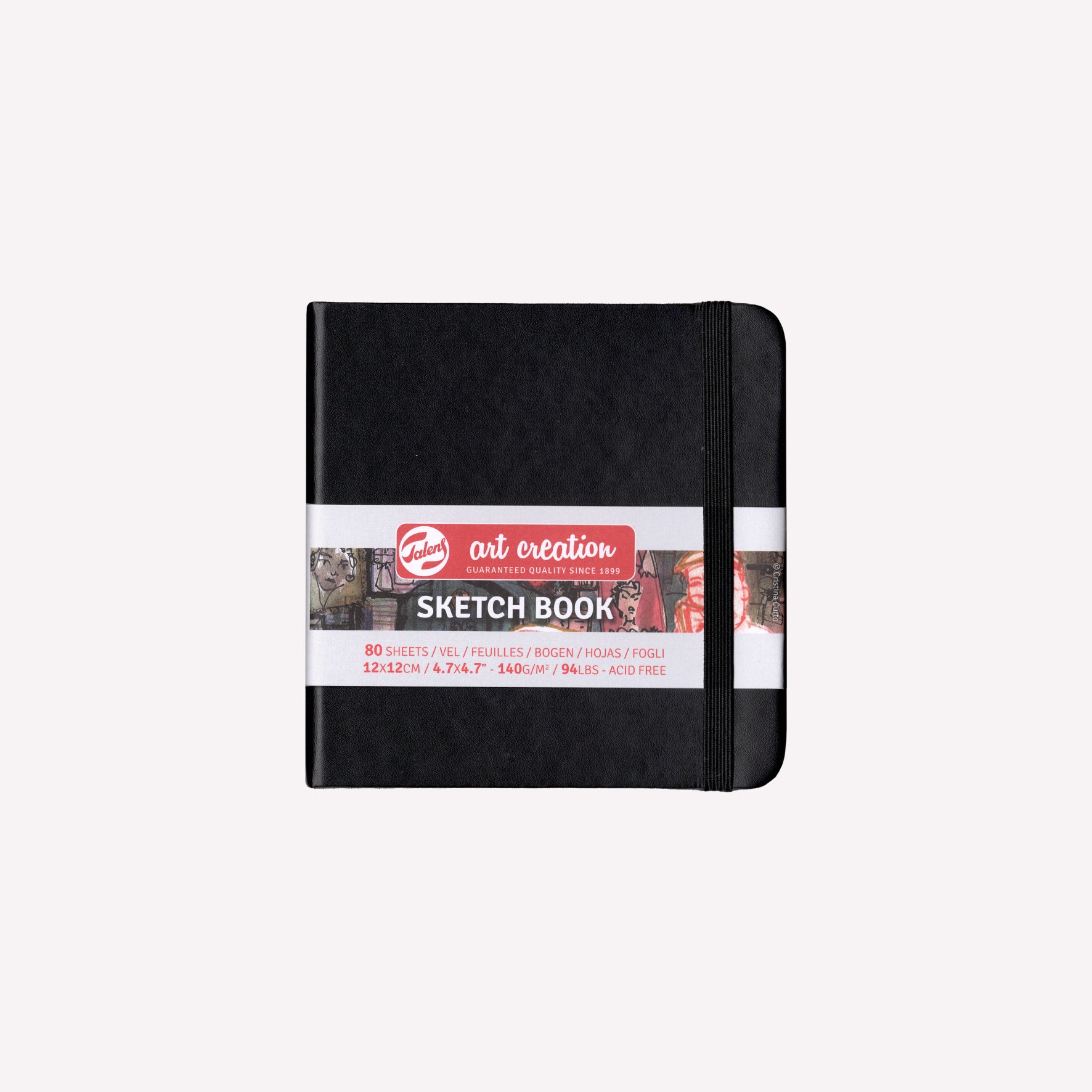 Royal Talens Art Creation pocket sized sketchbook with a sturdy black imitation-leather cover in size 12x12cm