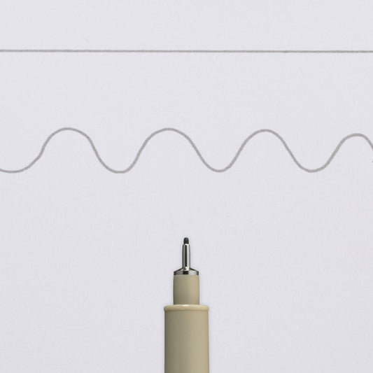 Swatch of the Sakura Micron FIneliner in size 05 showing a fine 0.45mm cool grey line. 