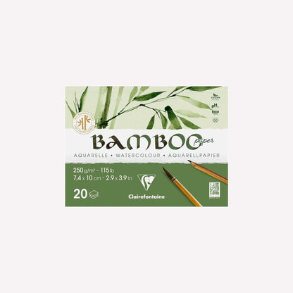 A6 sized pad of Clairefontaine's 100% bamboo watercolour paper. The pad has a design of bamboo leaves and is presented on a white background.