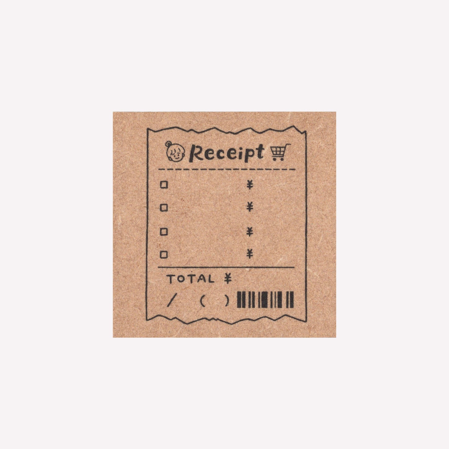 Rubber journalling stamp with a design of a hand drawn receipt frame.  