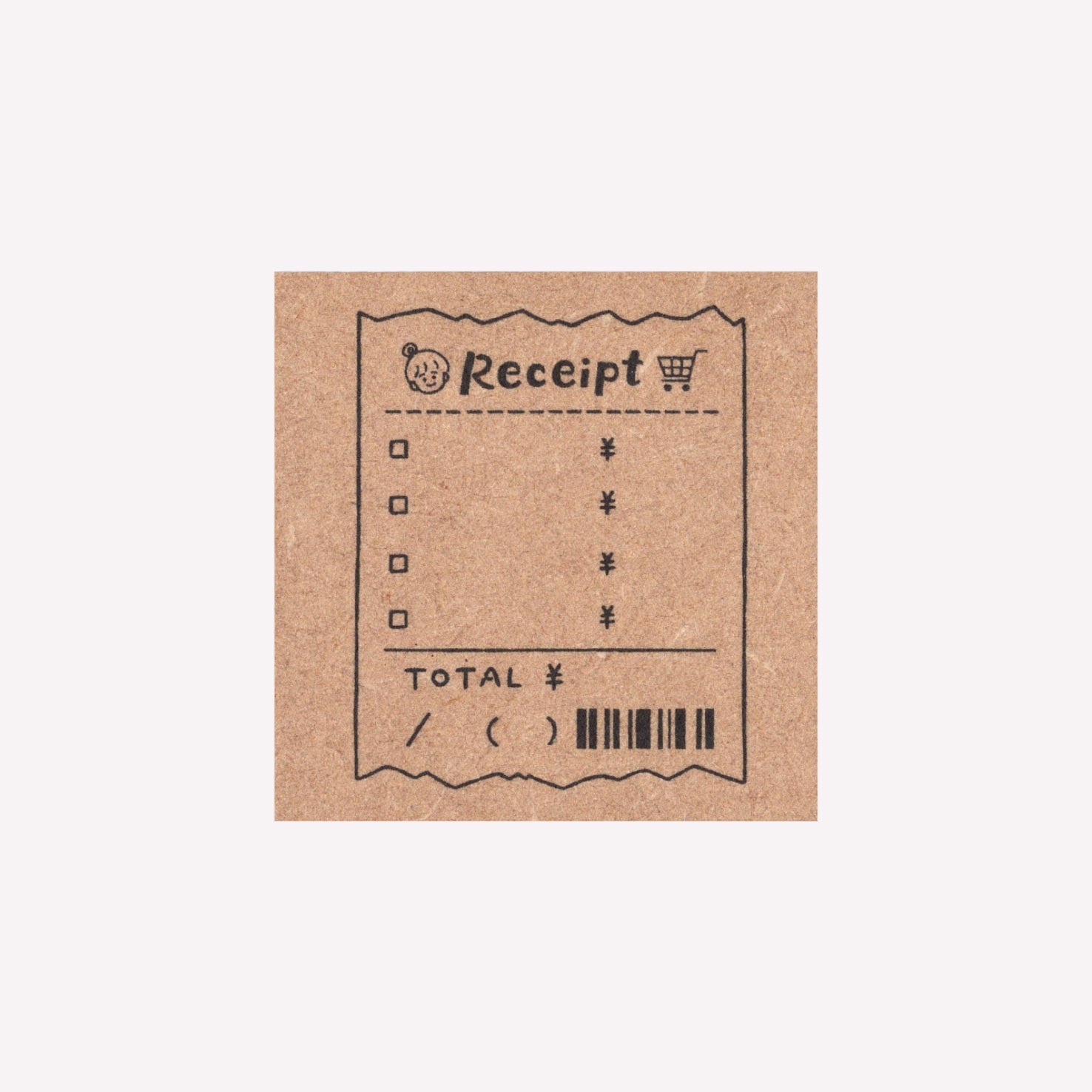 Rubber journalling stamp with a design of a hand drawn receipt frame.  