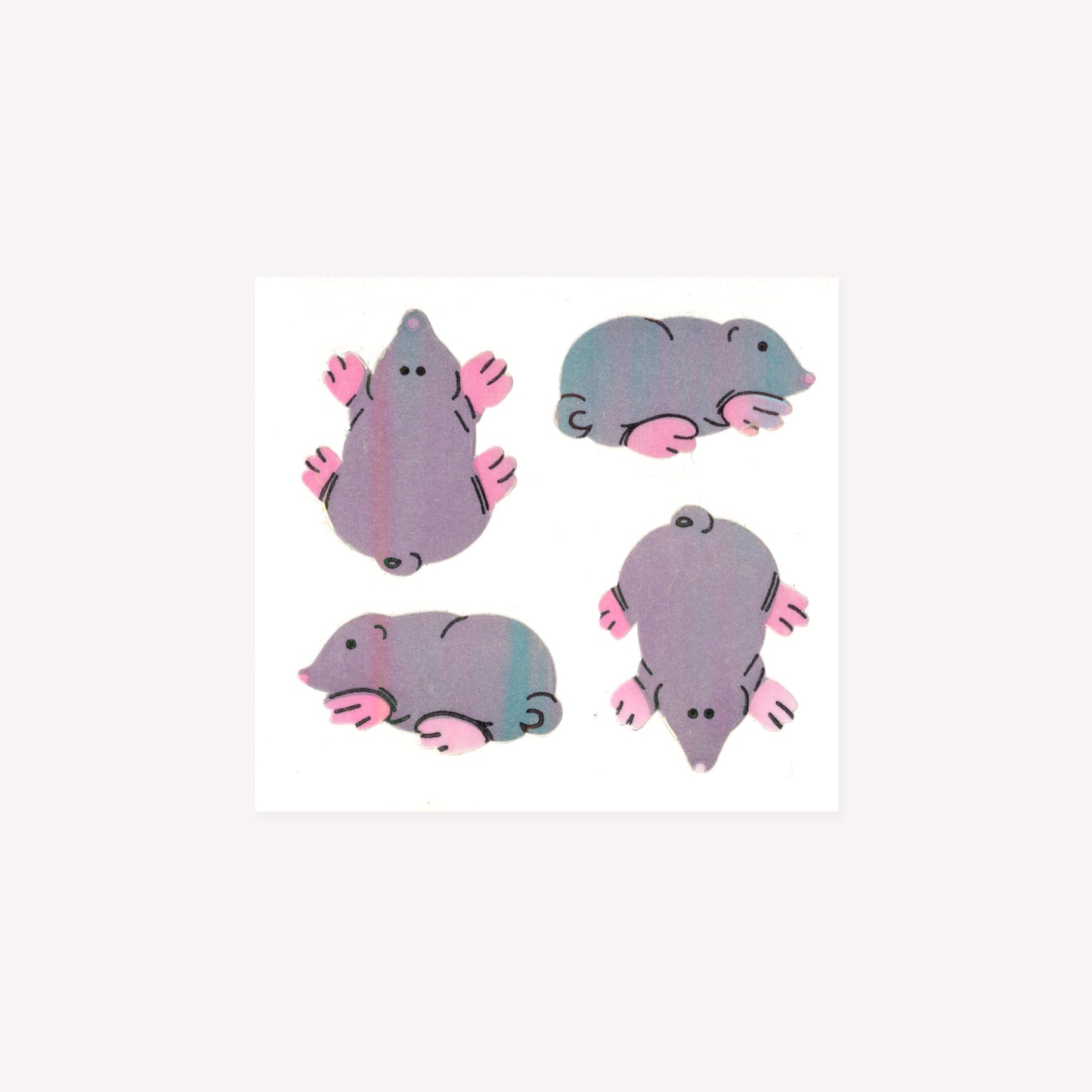 Four pearlie vintage mole stickers on a mini sticker sheet from Stickermagic