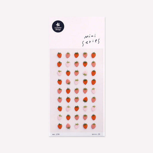 Illustrated mini series sticker sheet no. 130 deco.20 by Suatelier. This sticker sheet features fifty tiny strawberry stickers in shades of red and pink.