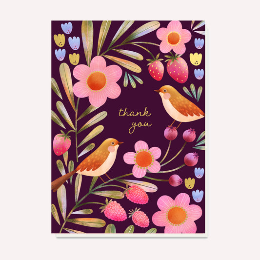 Thank You Berry Garden Birds Greetings Card